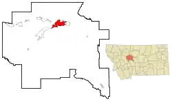 Location within Cascade County and Montana