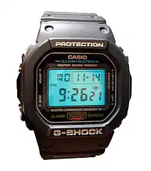 DW-5600E-1V A G-Shock watch with one of the first electroluminescent backlights