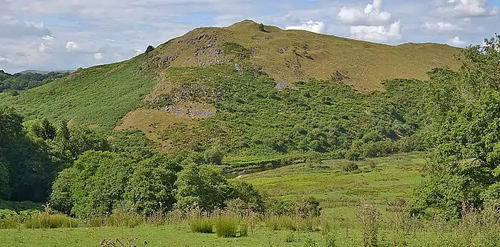 Panorama of Castle Bank from across the River Ithon