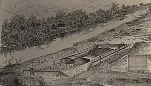 Castle Morgan, Cahaba, Alabama, 1863-65. Drawn from memory by Jesse Hawes