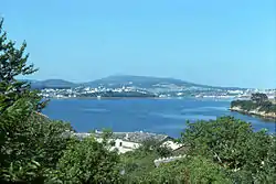 Castropol seen from the east across the Eo river estuary c.1975