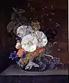 Flowers in a vase on a stone ledge, Catharina Backer