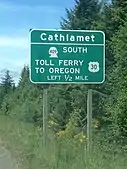 Cathlamet & Puget Island Ferry road sign