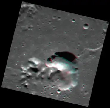 Anaglyph of the pit in the center of the crater