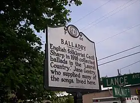 A sign outside of The Sunnybank Inn in Hot Springs, NC marks where Cecil Sharp collected ballads in 1916.