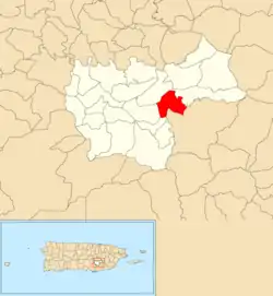 Location of Cedro within the municipality of Cayey shown in red