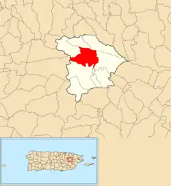 Location of Celada within the municipality of Gurabo shown in red