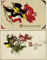 A postcard depicting the flags of the Central Powers' countries