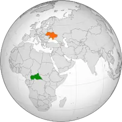 Map indicating locations of Central African Republic and Ukraine