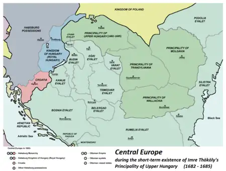 Eyalet of Temeşvar and the surrounding regions in 1683