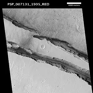 The Cerberus Fossae, as seen by HiRISE (scale bar is 1.0 km)