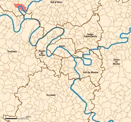 Location (in red) within Paris inner and outer suburbs