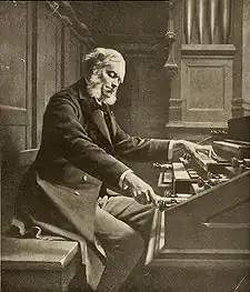 César Franck (by Rongier, 1888) at the console of the organ at Saint Clotilde, Paris