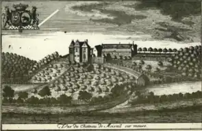 Old engraving of the Château du Moisnil in Andenne