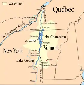 Map showing the Lake Champlain and Richelieu River watershed