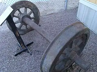 Wheelset from Engine Tender #013. The Engine Tender was destroyed in a wreck in 1907 on a bridge over Village Creek between Silsbee and Beaumont.