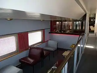 Inside view of the Santa Fe "Plaza Taos" Dome Car's "Lounge Room" which was built in 1950.