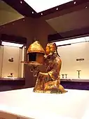 Changxin palace lamp; 172 BC; bronze & gold; from Western Han Dynasty; Hebei Museum (China); excavated from the tomb of Dou Wan.