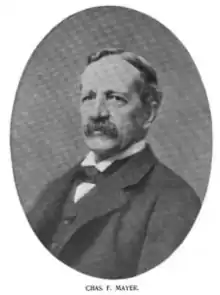 B&W photographic portrait at bust length of Charles F. Mayer, taken around 1898