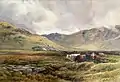 Charles James Adams - Cattle on moorland, North Wales. Watercolour.