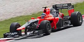 Charles Pic driving the Marussia MR01 during free practice at the 2012 Malaysian Grand Prix.