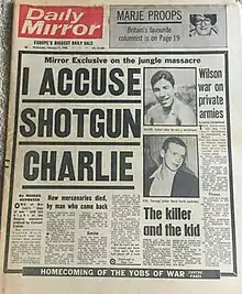 Newspaper with headline "I ACCUSE SHOTGUN CHARLIE"