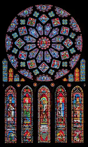 North transept windows; circa 1230–1235; stained glass; diameter (rose window): 10.2 m; Chartres Cathedral