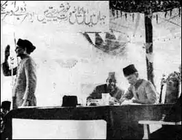 Jinnah chairing a session in Muslim League general session, where the Lahore Resolution was passed.