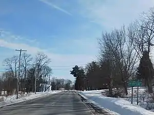 County Route 49 southbound entering the hamlet of Kiantone.