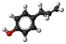 Ball-and-stick model of the chavicol molecule