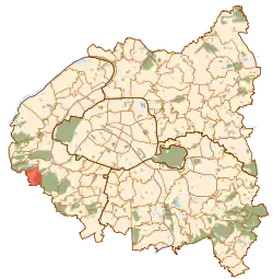 Location (in red) within Paris inner suburbs