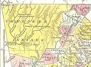 Map of northeastern Georgia, showing Cherokee lands