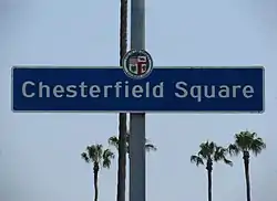 Chesterfield Square city signage located at the intersection of Van Ness Avenue & Slauson Avenue.