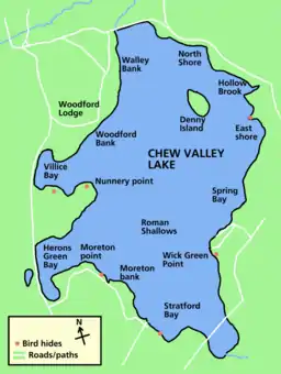 Map of the lake showing the names of bays and inlets