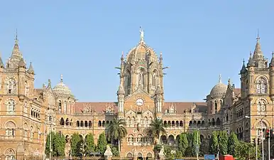 Indo-Saracenic - The Chhatrapati Shivaji Maharaj Terminus, previously Victoria Terminus, a mixture of Romanesque, Gothic and Indian elements Mumbai, India, by Frederick William Stevens 1878–1888