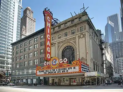 Image 24The Chicago Theatre. Designed by the firm Rapp and Rapp, it was the flagship theater for Balaban and Katz group. Photo credit: Daniel Schwen (from Portal:Illinois/Selected picture)