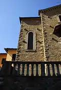 Left aisle with single lancet window in the medieval church of St Lucia in Galluzzo, Florence, Italy.