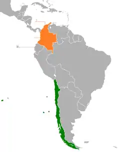 Map indicating locations of Chile and Colombia