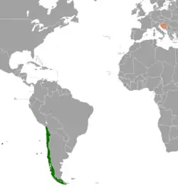 Map indicating locations of Chile and Croatia