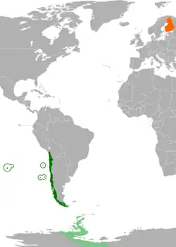 Map indicating locations of Chile and Finland