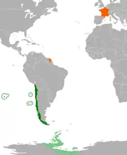 Map indicating locations of Chile and France