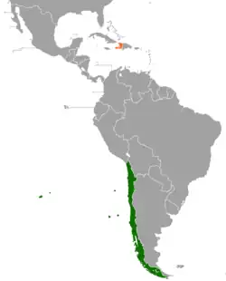 Map indicating locations of Chile and Haiti