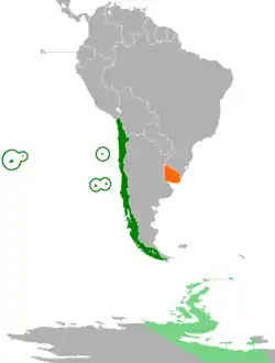 Map indicating locations of Chile and Uruguay