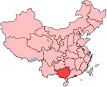 A map of China with Guangxi province highlighted