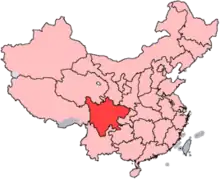 A map of China with Sichuan province highlighted