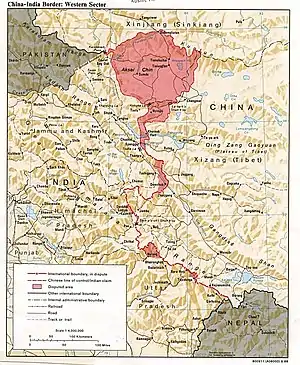 1988 CIA map of Aksai Chin.  Hindutash is just north of the town of Kangxiwar, Xinjiang shown at the top of the map, north of Aksai Chin.