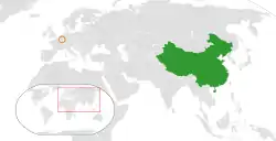 Map indicating locations of China and Luxembourg