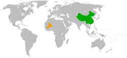 Map indicating locations of China and Mali