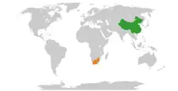 Map indicating locations of China and South Africa