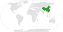 Map indicating locations of China and Suriname